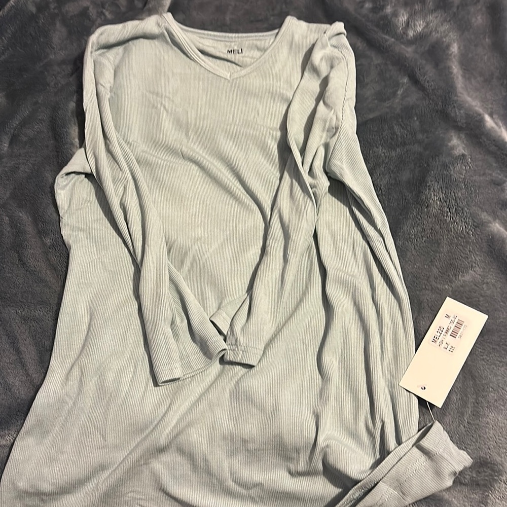 Meli high v-neck ribbed tee 3Q